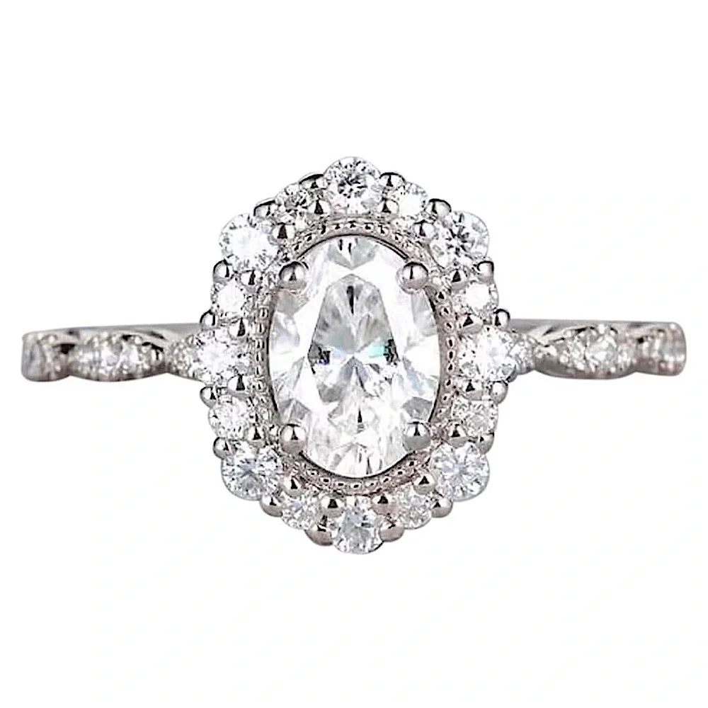 NEW Women's Gold Filled Oval Halo Simulated Diamond Engagement Ring, Sz 6